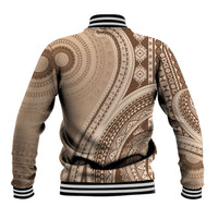Bula Fiji Vintage Tapa Baseball Jacket Kaivity Masi Wave Motifs - Mocha LT7 - Polynesian Pride