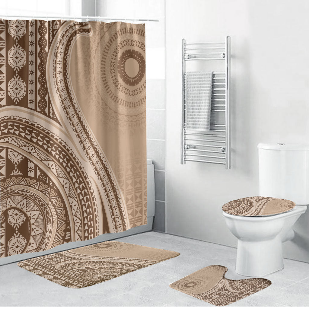 Bula Fiji Vintage Tapa Bathroom Set Kaivity Masi Wave Motifs - Mocha LT7 Bathroom Set (4 pcs) Beige - Polynesian Pride