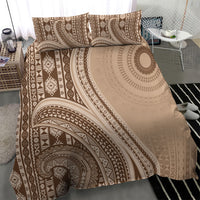 Bula Fiji Vintage Tapa Bedding Set Kaivity Masi Wave Motifs - Mocha LT7 - Polynesian Pride
