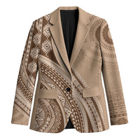 Bula Fiji Vintage Tapa Blazer Kaivity Masi Wave Motifs - Mocha LT7 Unisex Beige - Polynesian Pride