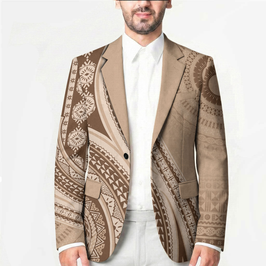 Bula Fiji Vintage Tapa Blazer Kaivity Masi Wave Motifs - Mocha LT7 - Polynesian Pride