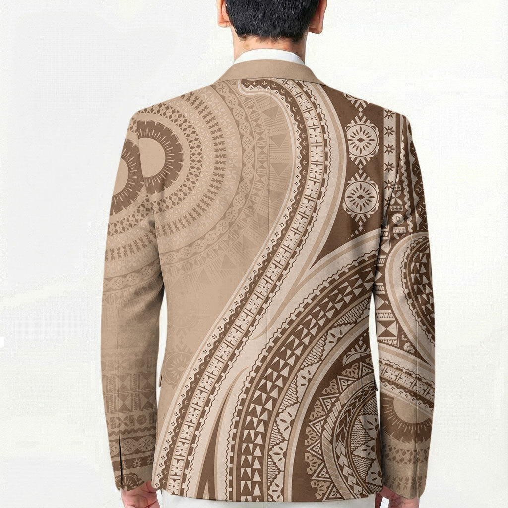 Bula Fiji Vintage Tapa Blazer Kaivity Masi Wave Motifs - Mocha LT7 - Polynesian Pride