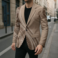 Bula Fiji Vintage Tapa Blazer Kaivity Masi Wave Motifs - Mocha LT7 - Polynesian Pride