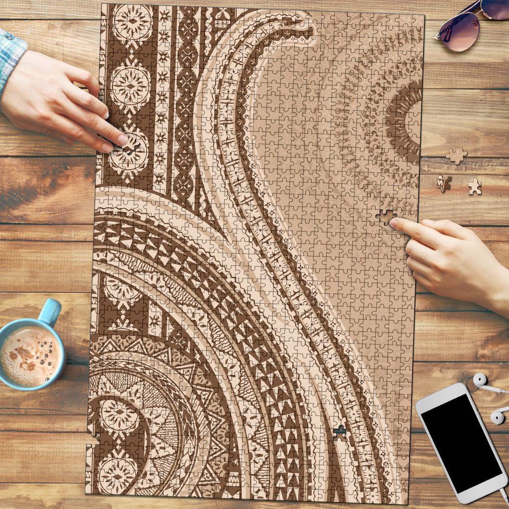 Bula Fiji Vintage Tapa Puzzle Kaivity Masi Wave Motifs - Mocha LT7 Beige - Polynesian Pride