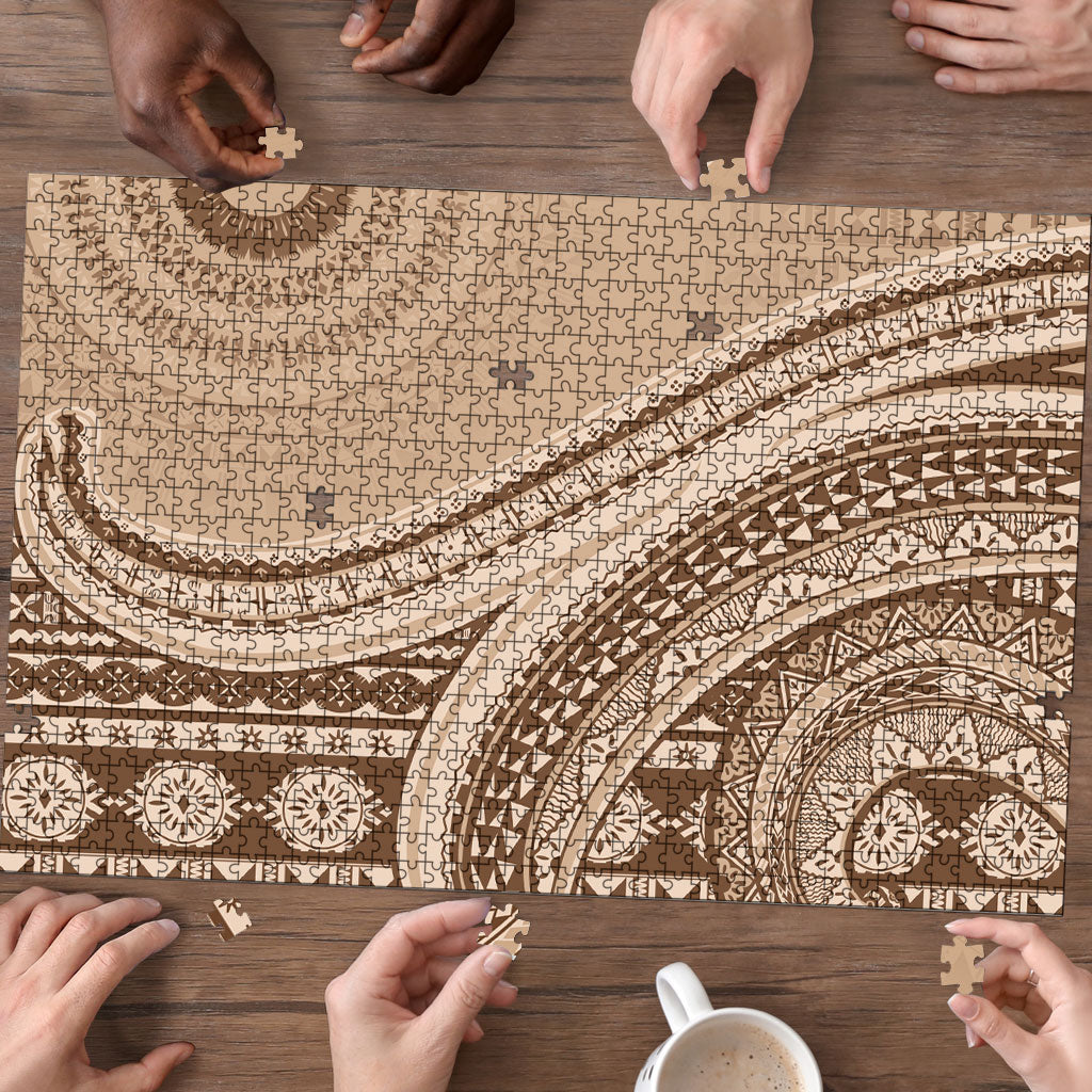 Bula Fiji Vintage Tapa Puzzle Kaivity Masi Wave Motifs - Mocha LT7 - Polynesian Pride