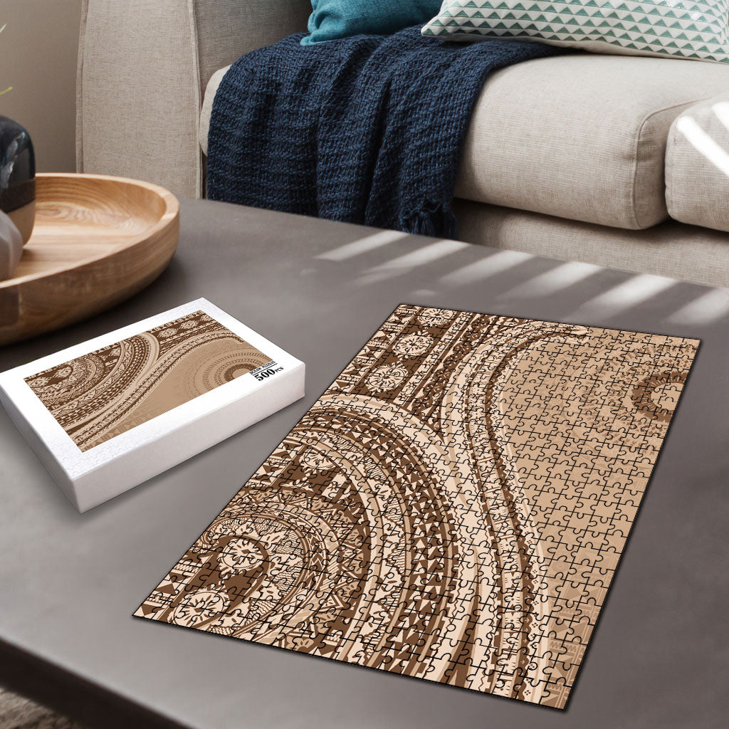 Bula Fiji Vintage Tapa Puzzle Kaivity Masi Wave Motifs - Mocha LT7 - Polynesian Pride