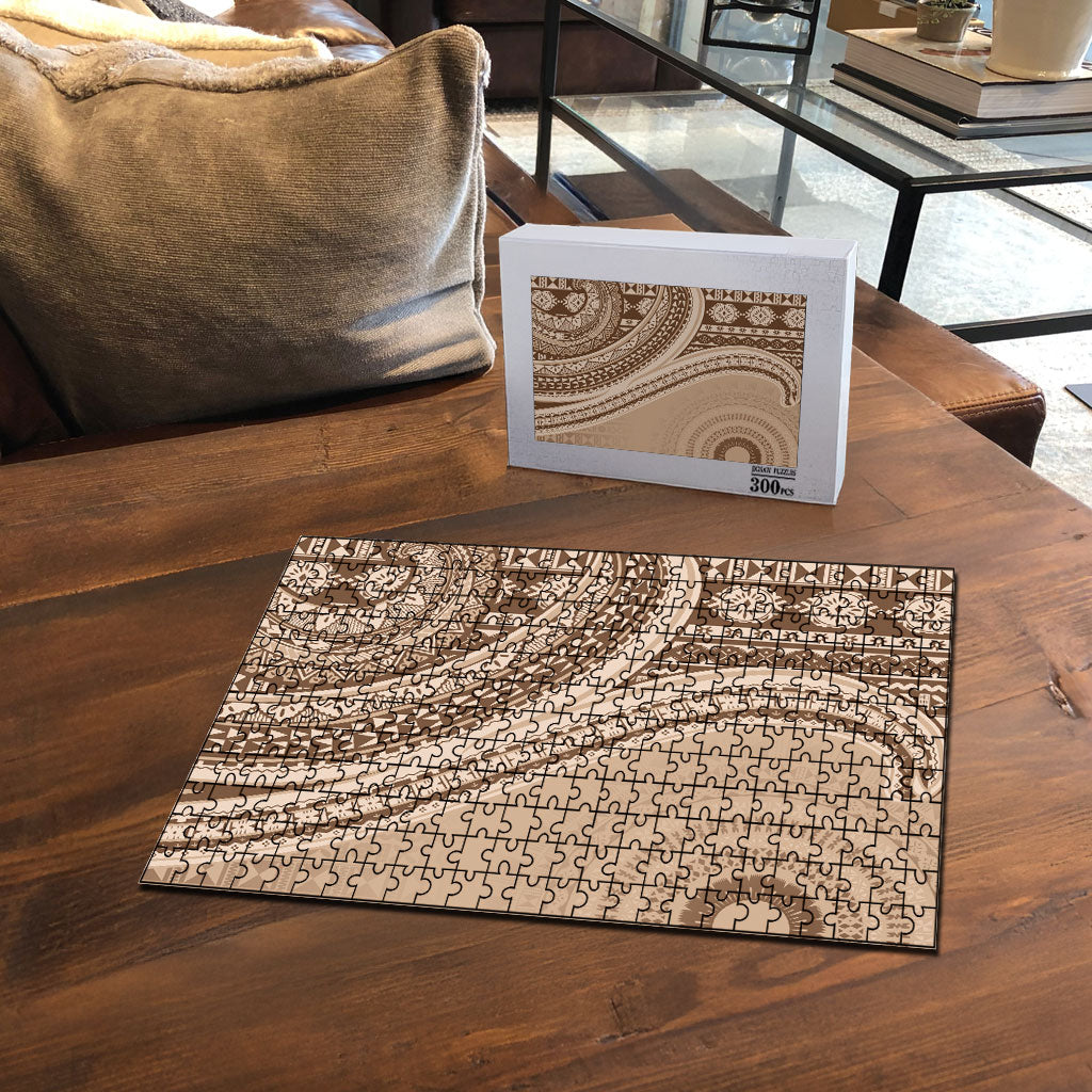 Bula Fiji Vintage Tapa Puzzle Kaivity Masi Wave Motifs - Mocha LT7 - Polynesian Pride