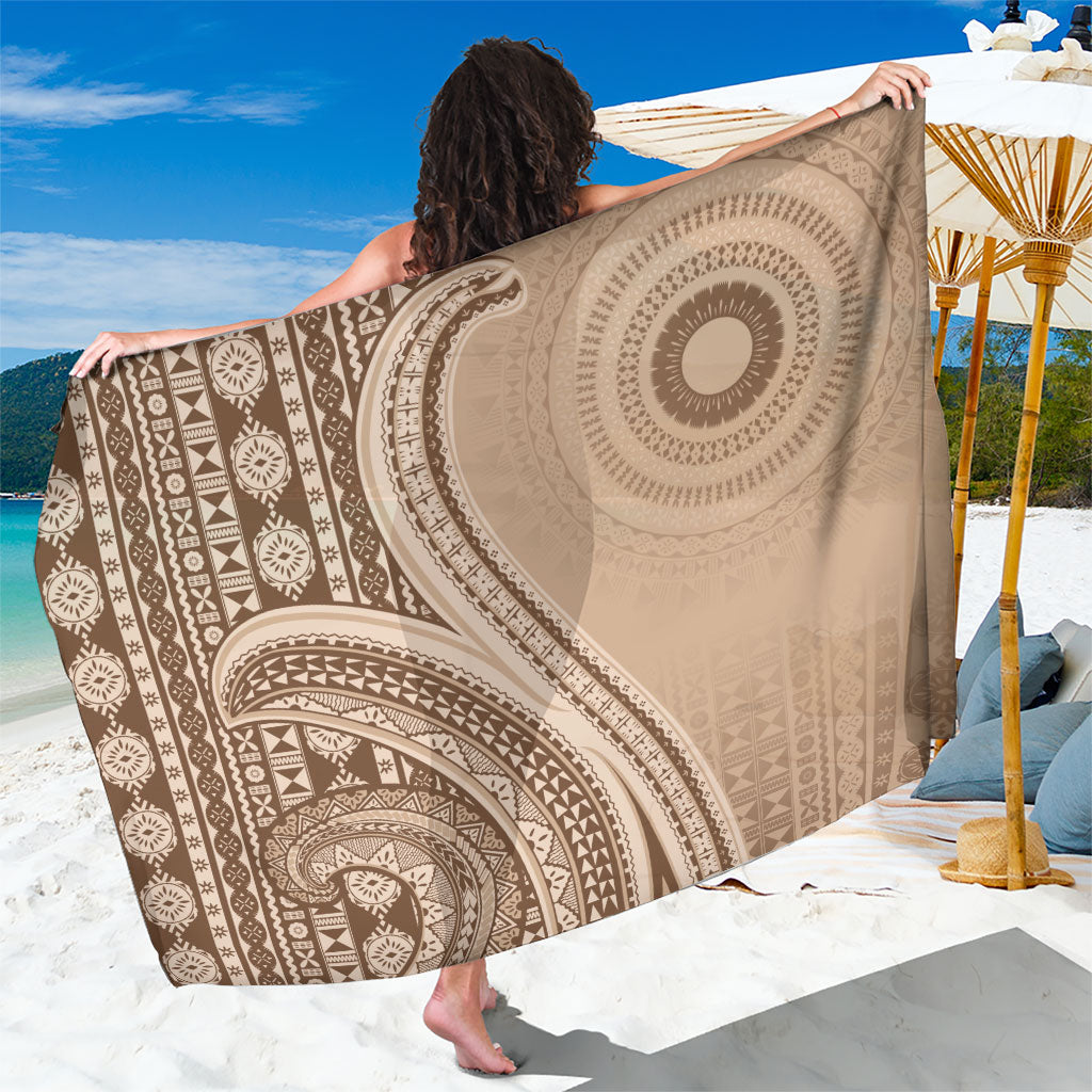 Bula Fiji Vintage Tapa Sarong Kaivity Masi Wave Motifs - Mocha LT7 One Size 44 x 66 inches Beige - Polynesian Pride