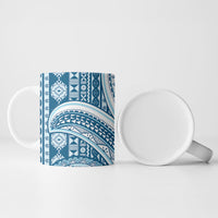 Bula Fiji Vintage Tapa Ceramic Mug Kaivity Masi Wave Motifs - Turquoise LT7 - Polynesian Pride
