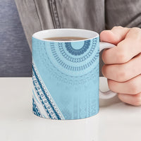 Bula Fiji Vintage Tapa Ceramic Mug Kaivity Masi Wave Motifs - Turquoise LT7 - Polynesian Pride