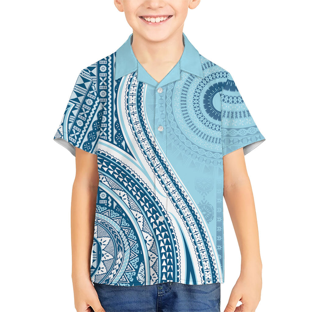 Bula Fiji Vintage Tapa Kid Hawaiian Shirt Kaivity Masi Wave Motifs - Turquoise LT7 Kid Turquoise - Polynesian Pride