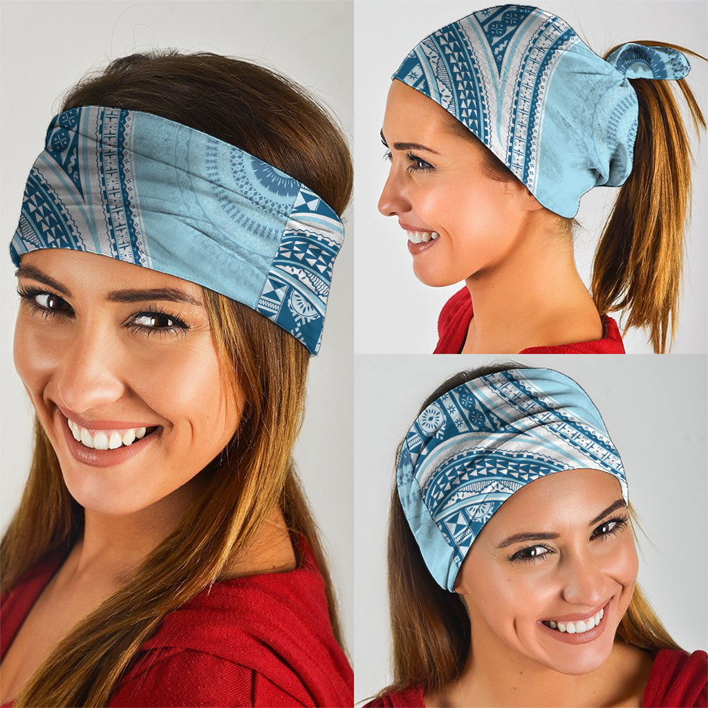 Bula Fiji Vintage Tapa Neck Gaiter Kaivity Masi Wave Motifs - Turquoise LT7 - Polynesian Pride