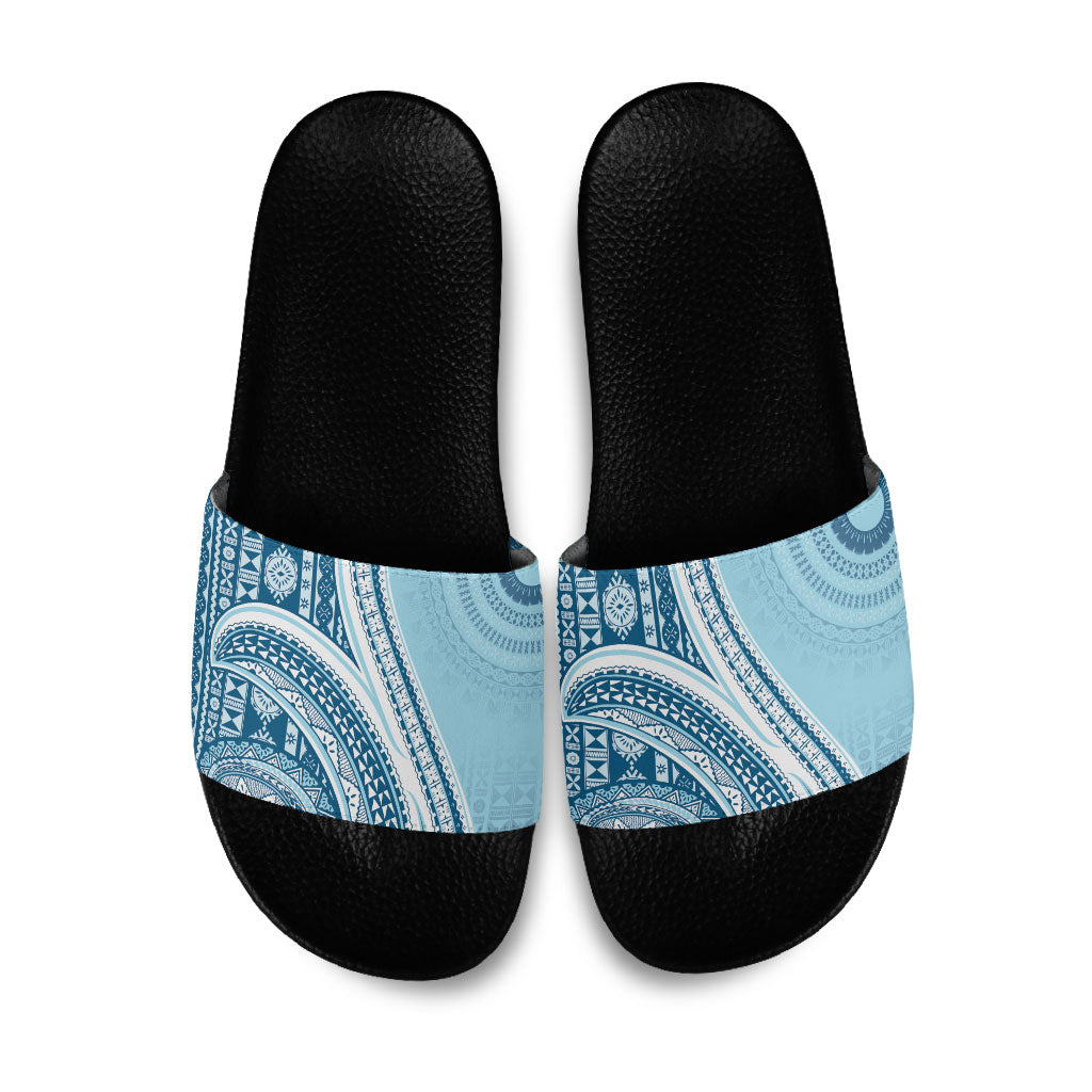 Bula Fiji Vintage Tapa Slide Sandals Kaivity Masi Wave Motifs - Turquoise LT7 Turquoise - Polynesian Pride