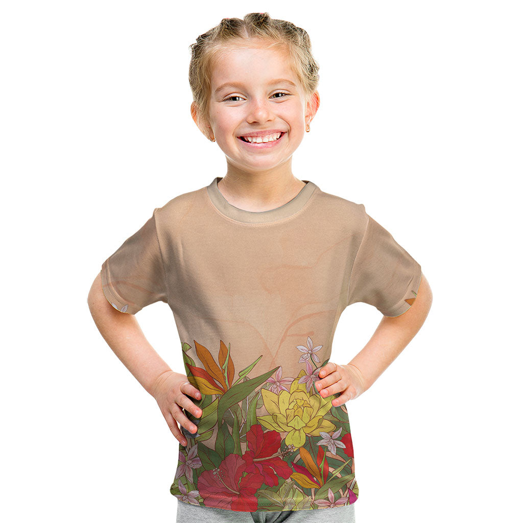 Mahalo Hawaii - Ka Pule a ka Haku Kid T Shirt Tropical Flowers LT7 Coral Pink - Polynesian Pride