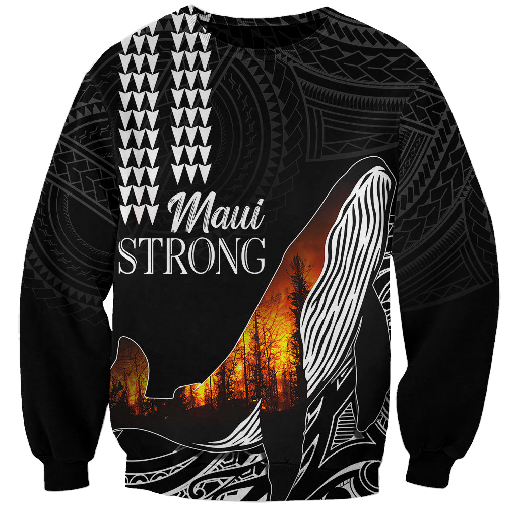 Hawaii Humpback Whale Sweatshirt Be Strong - Pray For Maui LT7 Unisex Black - Polynesian Pride