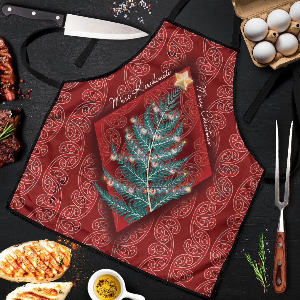 Aotearoa Maori Mangopare Meri Kirihimete Apron Christmas Fern LT7 Red - Polynesian Pride