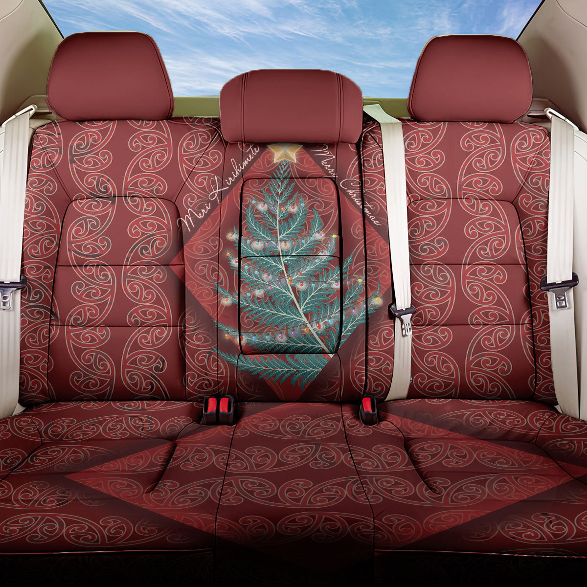 Aotearoa Maori Mangopare Meri Kirihimete Back Car Seat Cover Christmas Fern LT7 One Size Red - Polynesian Pride