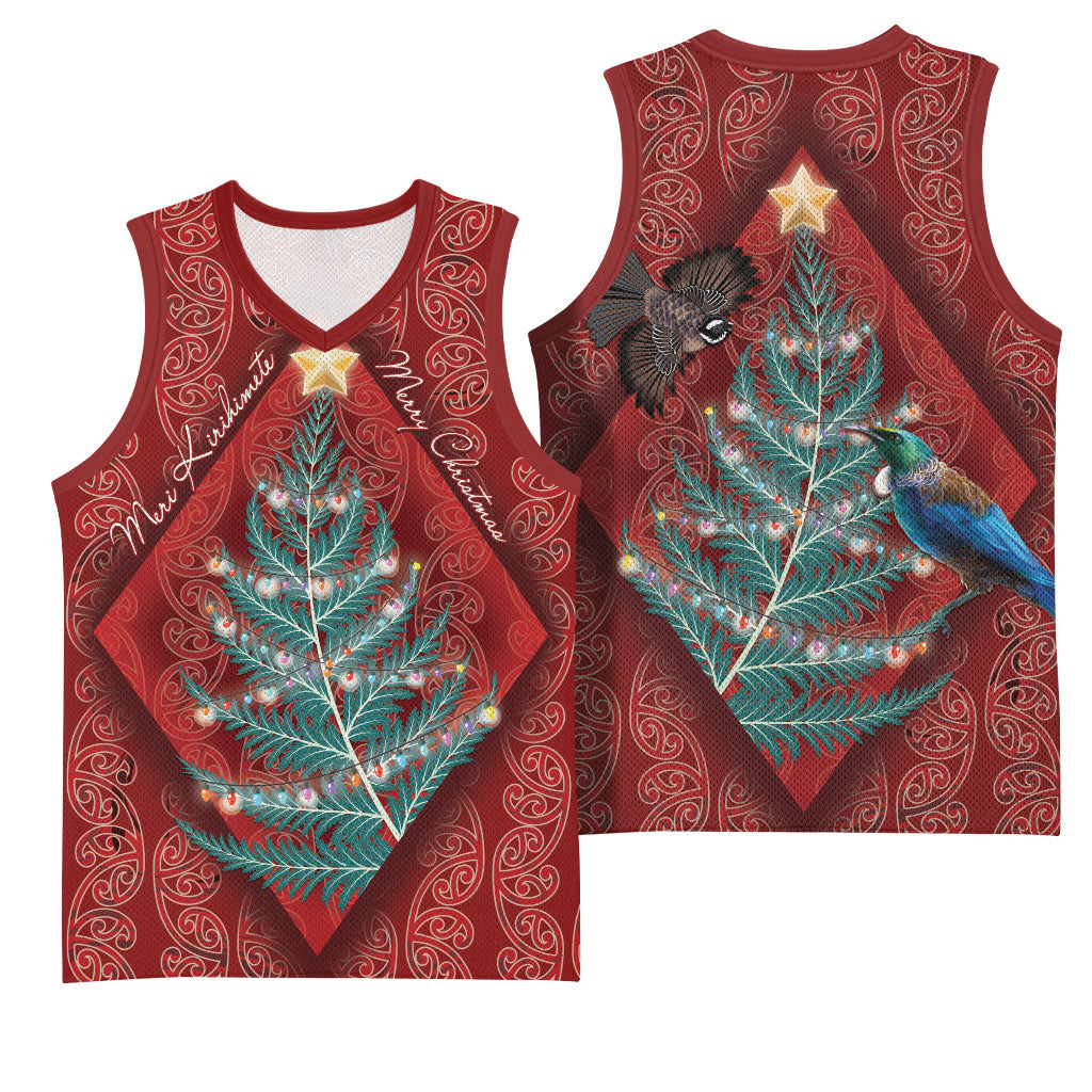 Aotearoa Maori Mangopare Meri Kirihimete Basketball Jersey Christmas Fern LT7 - Polynesian Pride