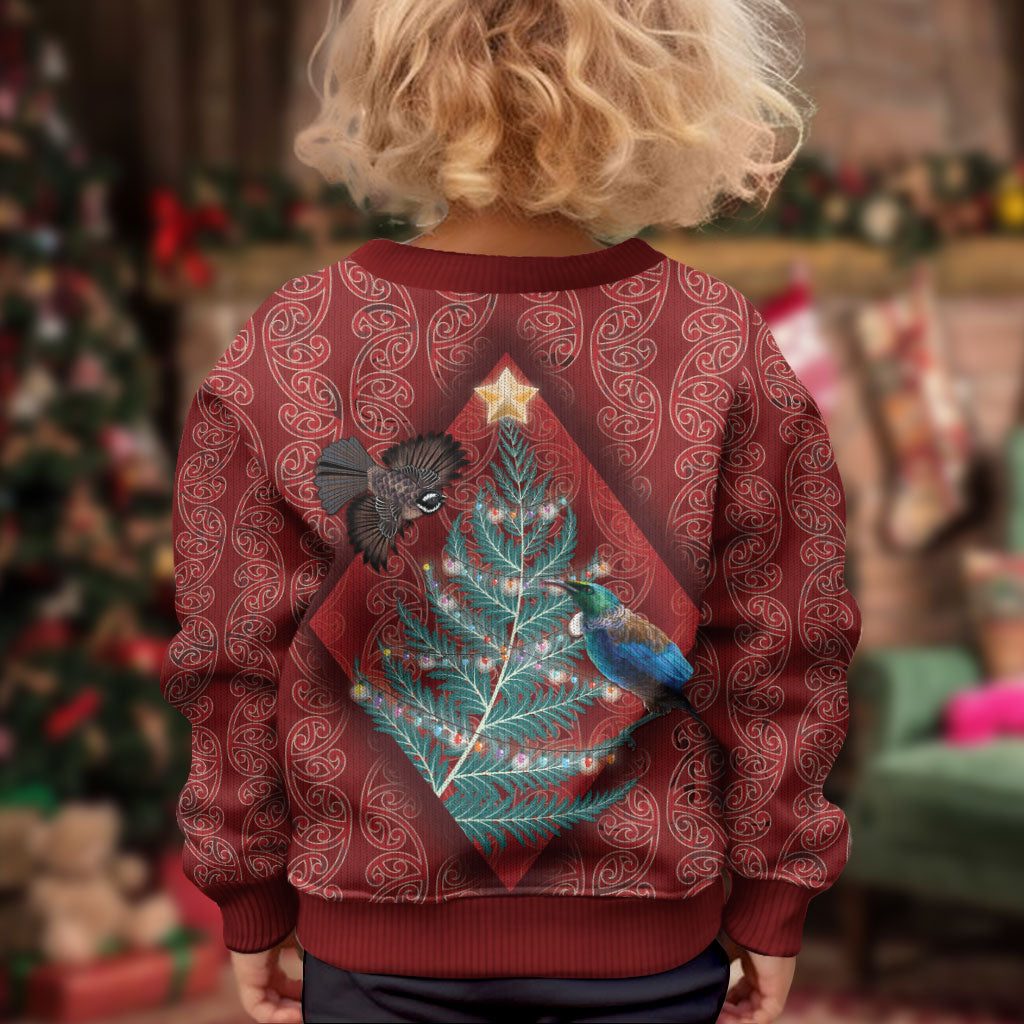 Aotearoa Maori Mangopare Meri Kirihimete Kid Ugly Christmas Sweater Christmas Fern LT7 - Polynesian Pride