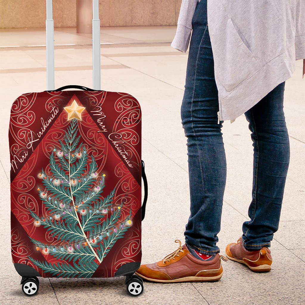 Aotearoa Maori Mangopare Meri Kirihimete Luggage Cover Christmas Fern LT7 Red - Polynesian Pride