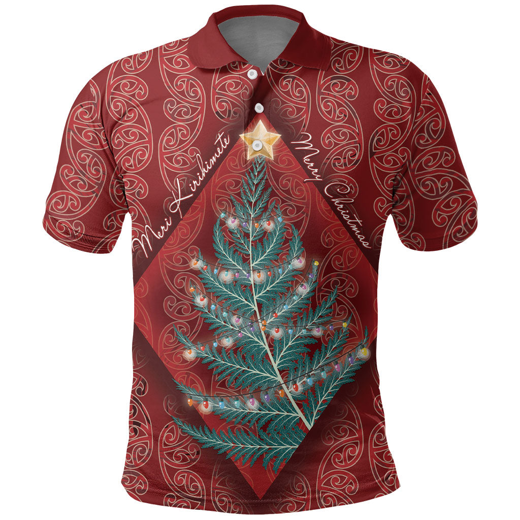 Aotearoa Maori Mangopare Meri Kirihimete Polo Shirt Christmas Fern LT7 Red - Polynesian Pride