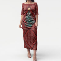 Aotearoa Maori Mangopare Meri Kirihimete Puletasi Christmas Fern LT7 Long Dress Red - Polynesian Pride