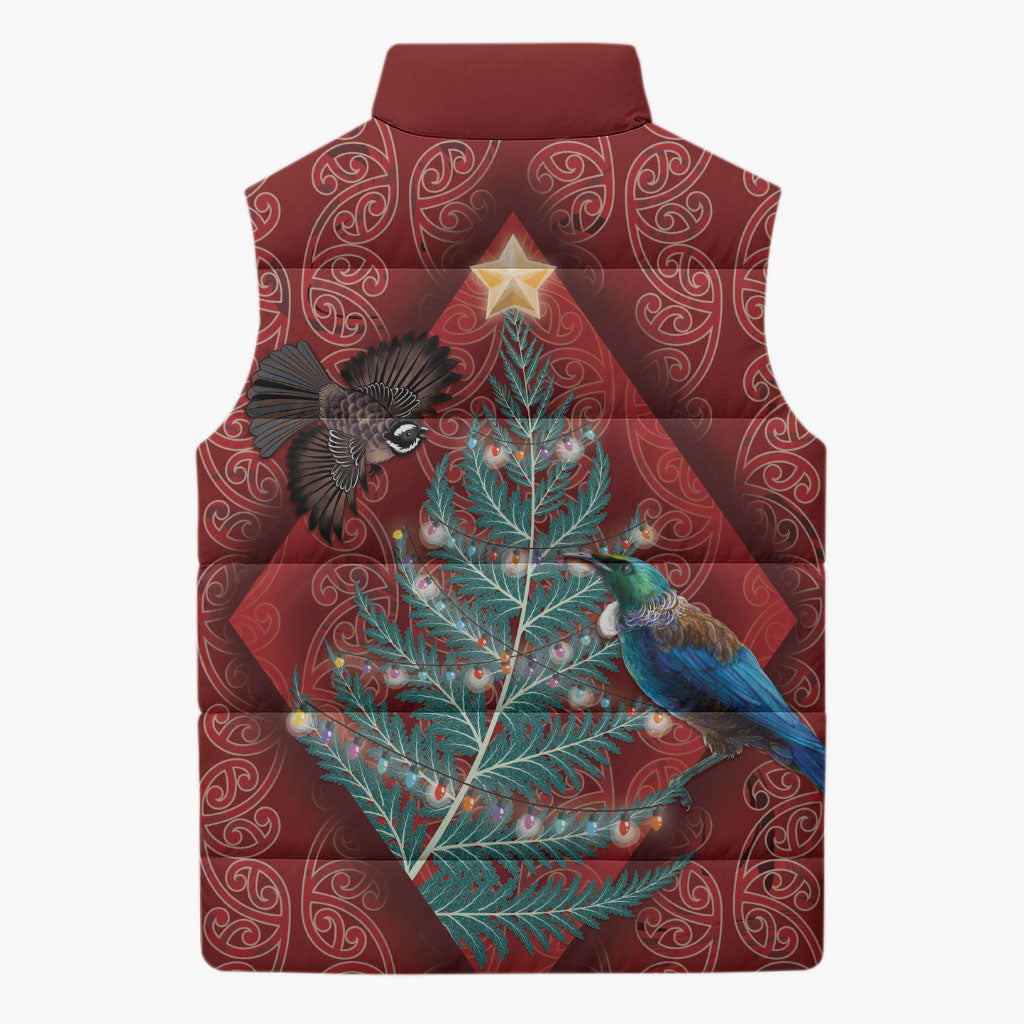Aotearoa Maori Mangopare Meri Kirihimete Sleeveless Puffer Jacket Christmas Fern LT7 - Polynesian Pride