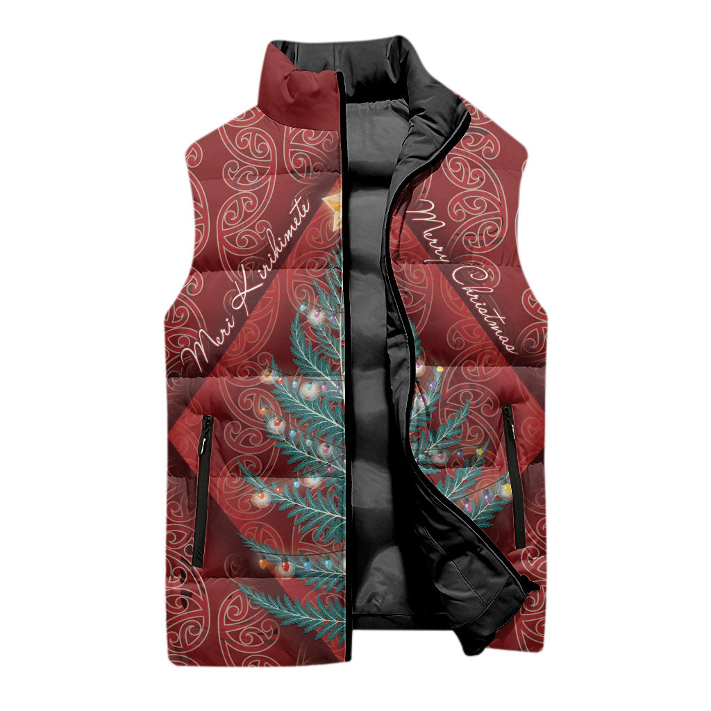 Aotearoa Maori Mangopare Meri Kirihimete Sleeveless Puffer Jacket Christmas Fern LT7 - Polynesian Pride