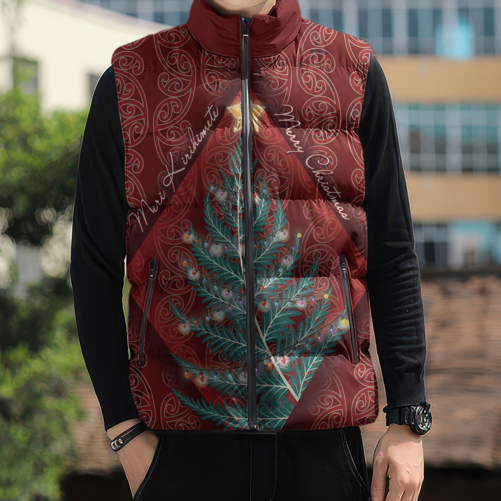 Aotearoa Maori Mangopare Meri Kirihimete Sleeveless Puffer Jacket Christmas Fern LT7 - Polynesian Pride