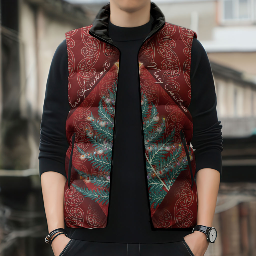 Aotearoa Maori Mangopare Meri Kirihimete Sleeveless Puffer Jacket Christmas Fern LT7 - Polynesian Pride