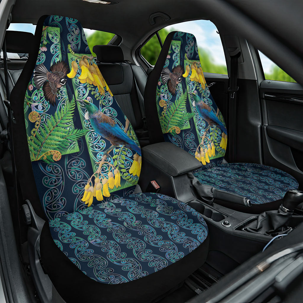 Aotearoa Maori Mangopare Christmas Car Seat Cover Pikawakawa and Tui LT7 One Size Dark Blue - Polynesian Pride