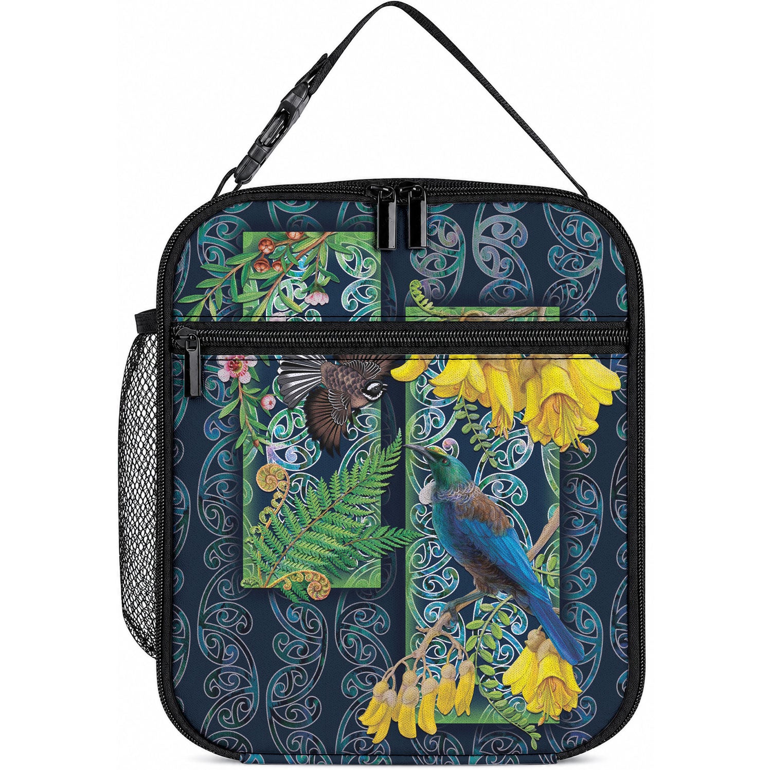 Aotearoa Maori Mangopare Christmas Lunch Bag Pikawakawa and Tui LT7 10.2 × 8.3 × 4.3 inch Dark Blue - Polynesian Pride