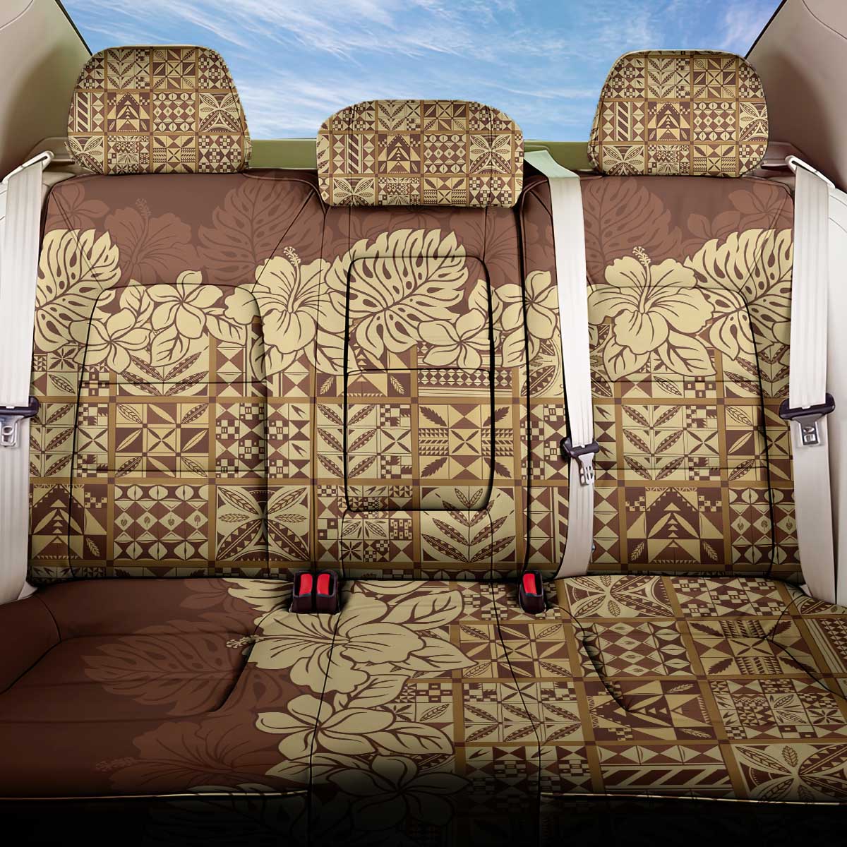 Niue Hiapo Motif Back Car Seat Cover Tapa Classic LT7 One Size Beige - Polynesian Pride