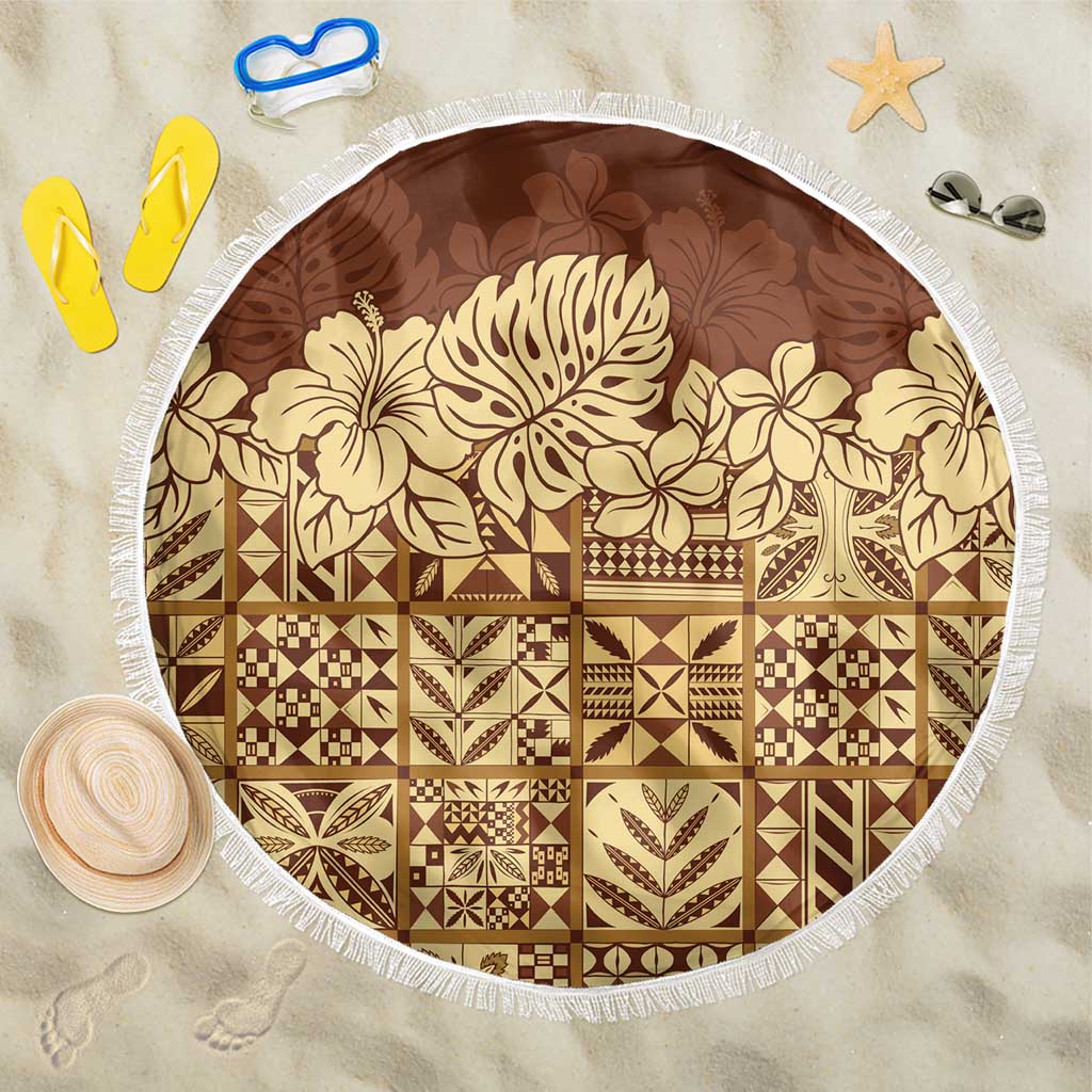 Niue Hiapo Motif Beach Blanket Tapa Classic LT7 One Size 150cm Beige - Polynesian Pride