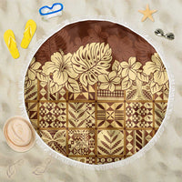 Niue Hiapo Motif Beach Blanket Tapa Classic LT7 One Size 150cm Beige - Polynesian Pride
