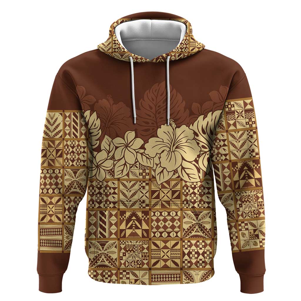 Niue Hiapo Motif Hoodie Tapa Classic LT7 Pullover Hoodie Beige - Polynesian Pride
