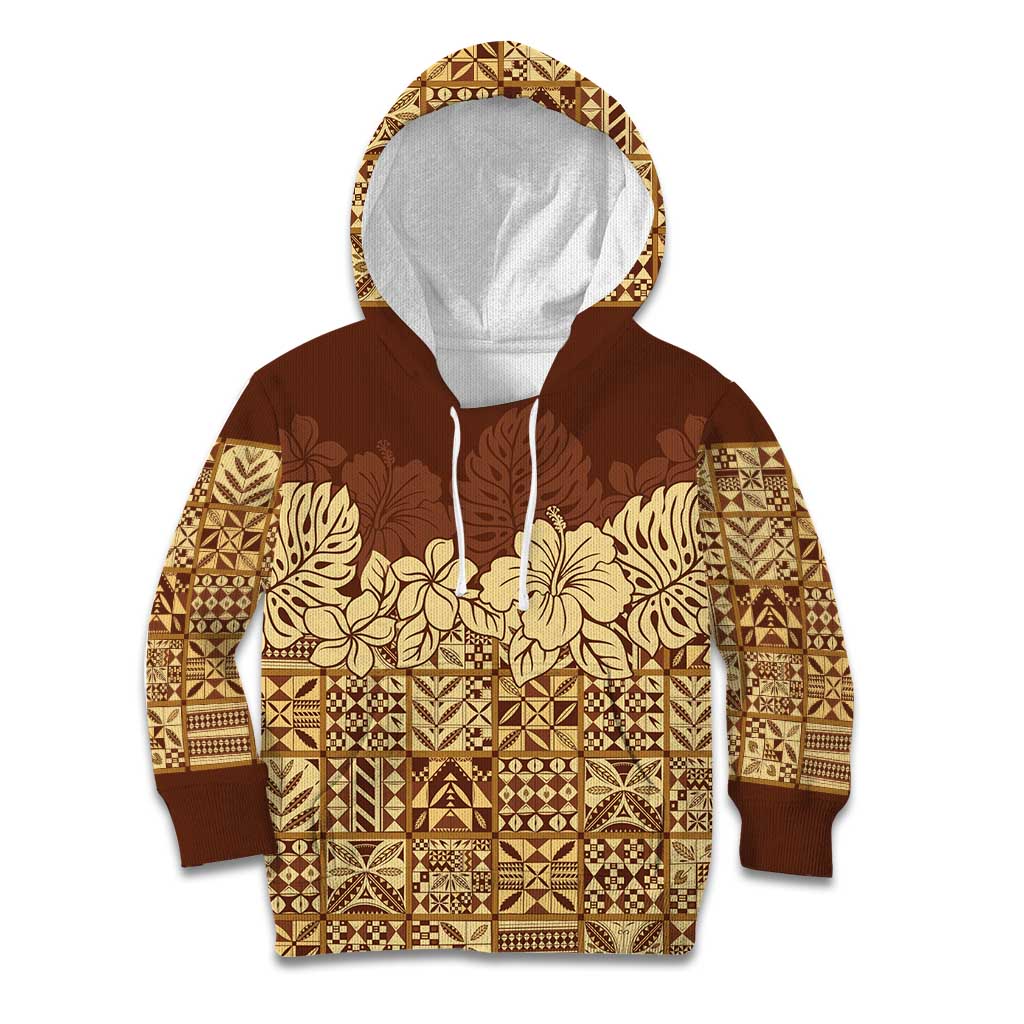 Niue Hiapo Motif Kid Hoodie Tapa Classic LT7 Hoodie Beige - Polynesian Pride