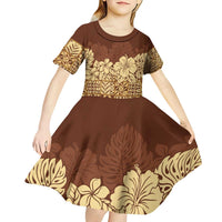 Niue Hiapo Motif Kid Short Sleeve Dress Tapa Classic LT7 - Polynesian Pride