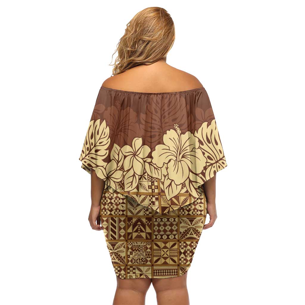Niue Hiapo Motif Off Shoulder Short Dress Tapa Classic LT7 - Polynesian Pride