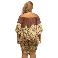 Niue Hiapo Motif Off Shoulder Short Dress Tapa Classic LT7 - Polynesian Pride