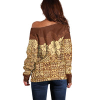 Niue Hiapo Motif Off Shoulder Sweater Tapa Classic LT7 - Polynesian Pride