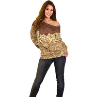 Niue Hiapo Motif Off Shoulder Sweater Tapa Classic LT7 - Polynesian Pride