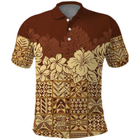 Niue Hiapo Motif Polo Shirt Tapa Classic LT7 Beige - Polynesian Pride