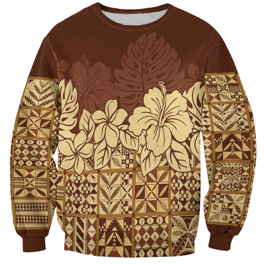 Niue Hiapo Motif Sweatshirt Tapa Classic LT7 Unisex Beige - Polynesian Pride