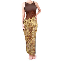 Niue Hiapo Motif Tank Maxi Dress Tapa Classic LT7 Women Beige - Polynesian Pride