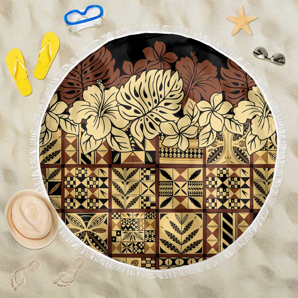 Niue Hiapo Motif Beach Blanket Tapa Classic - Black Ver LT7 One Size 150cm Black - Polynesian Pride