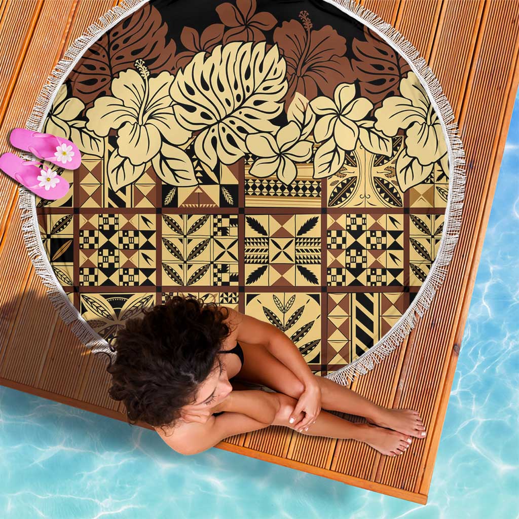 Niue Hiapo Motif Beach Blanket Tapa Classic - Black Ver LT7 - Polynesian Pride