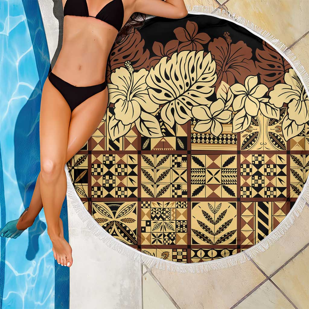 Niue Hiapo Motif Beach Blanket Tapa Classic - Black Ver LT7 - Polynesian Pride
