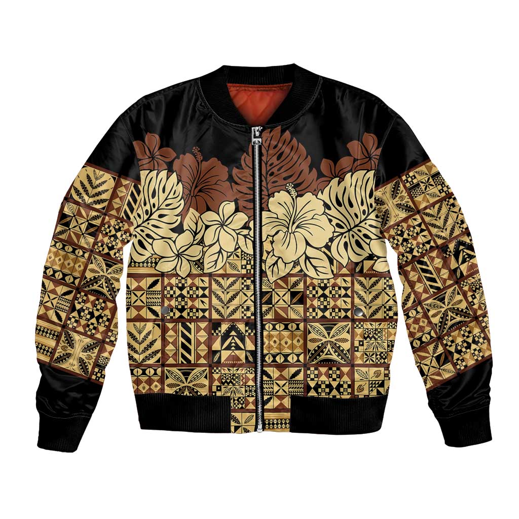 Niue Hiapo Motif Bomber Jacket Tapa Classic - Black Ver LT7 Unisex Black - Polynesian Pride