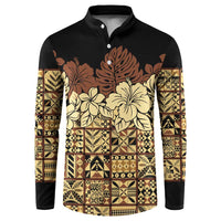 Niue Hiapo Motif Button Sweatshirt Tapa Classic - Black Ver LT7 Black - Polynesian Pride